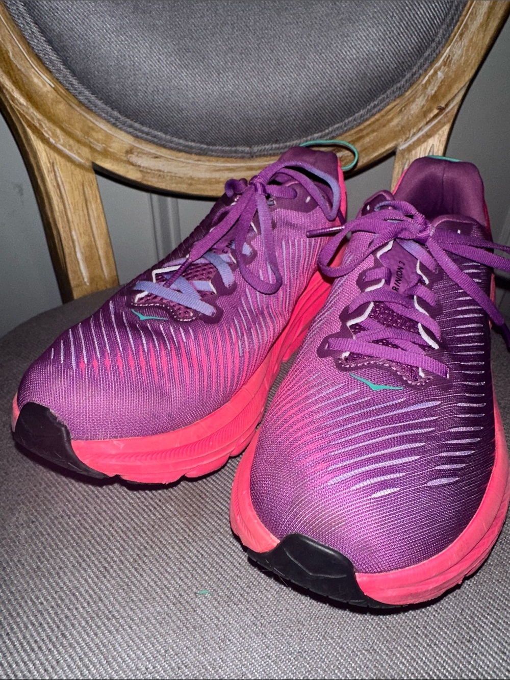 GUC! Hoka Rincon 3 Running Shoes in Purple & Hot Pink - Picture 4 of 6